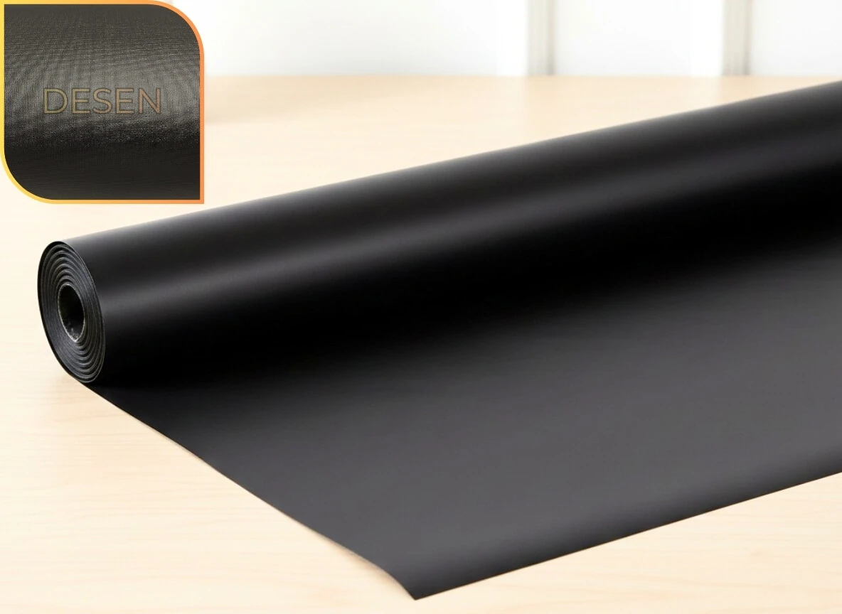 48 cm x 5 metre - SİYAH - KUMAŞ DESENLİ - SUNİ DERİ Çekmece İçi Kaydırmaz Halı , çekmece halısı