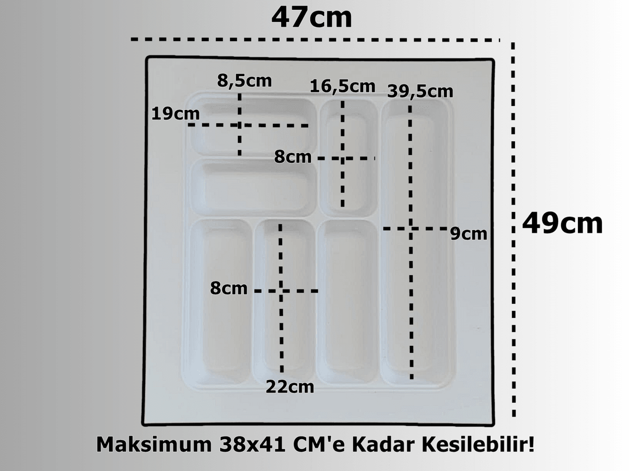 47x49 Cm. 7 Gözlü Beyaz Çekmece içi Kaşıklık 40x41 Cm'e Kadar Kesilebilir - Ücretsiz Kesim