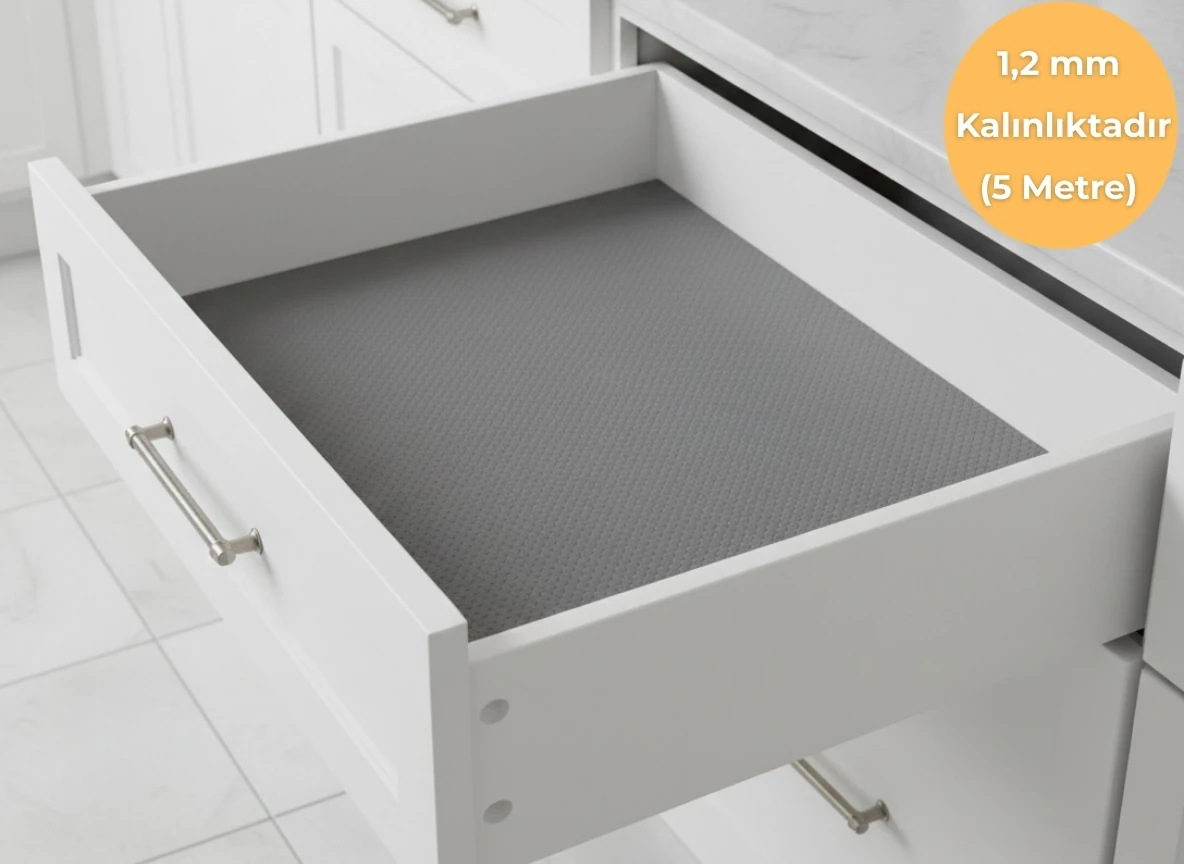 48cm X 5m -AÇIK GRİ KABARTMA NOKTA DESENLİ SUNİ DERİ Çekmece içi Kaydırmaz Halı, Raf Örtüsü