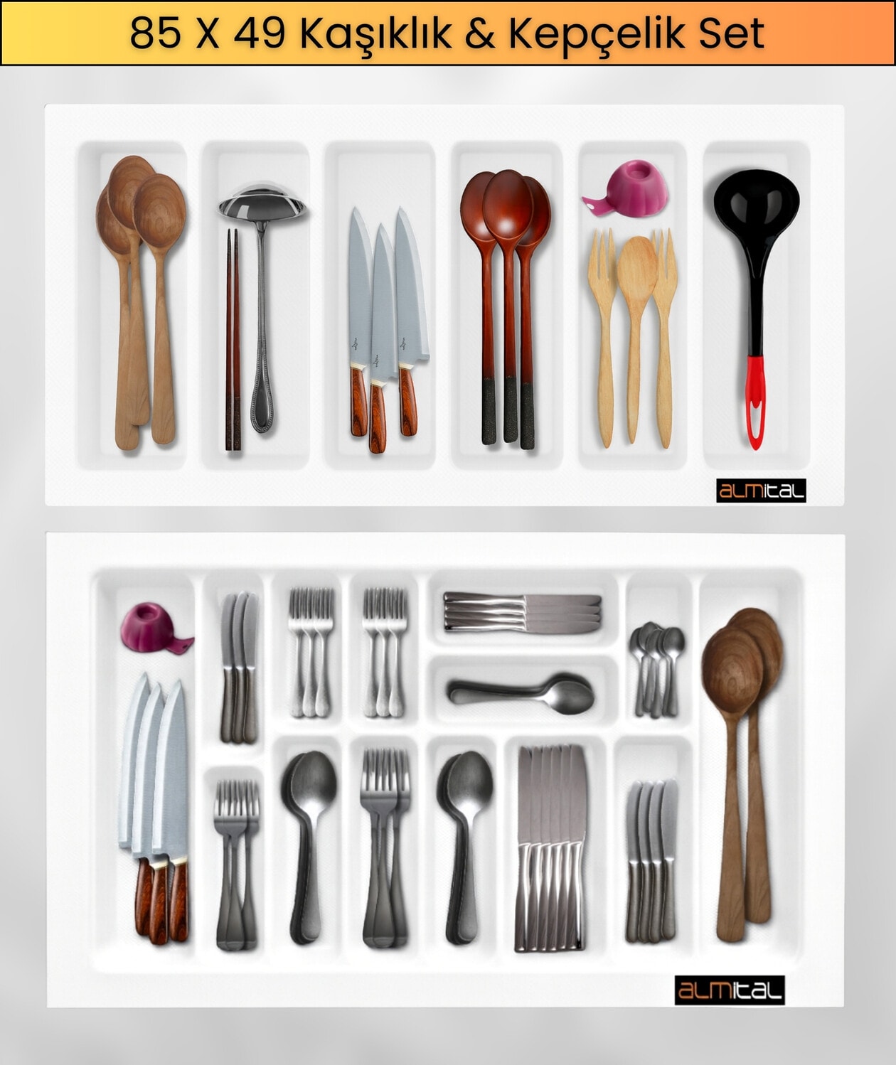 85x49 Cm. Beyaz Kaşıklık Ve Kepçelik 2'li Set (78X41 CM'E KADAR KESİLEBİLİR)