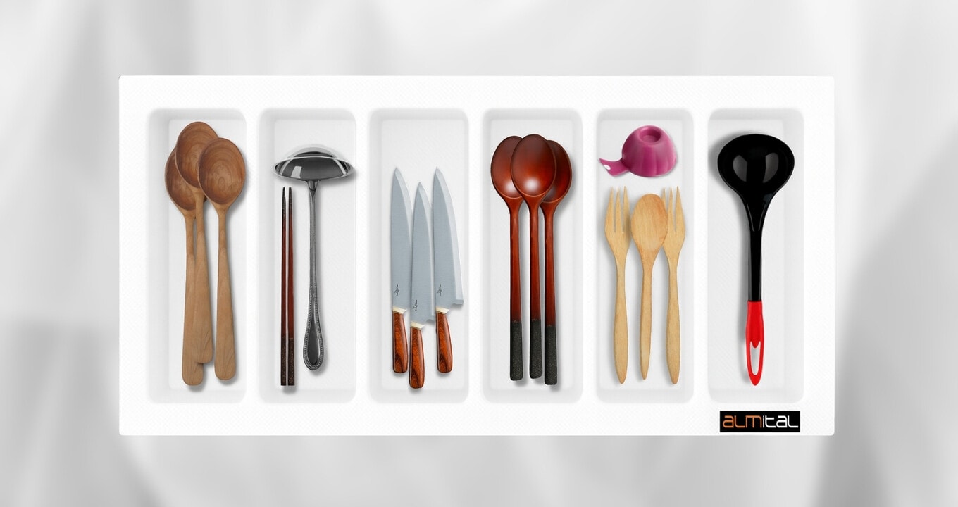  85x49 Cm. 6 Bölmeli Beyaz Çekmece Içi Düzenleyici Kepçelik (80*40 CM'E KADAR Ücretsiz Kesilir )