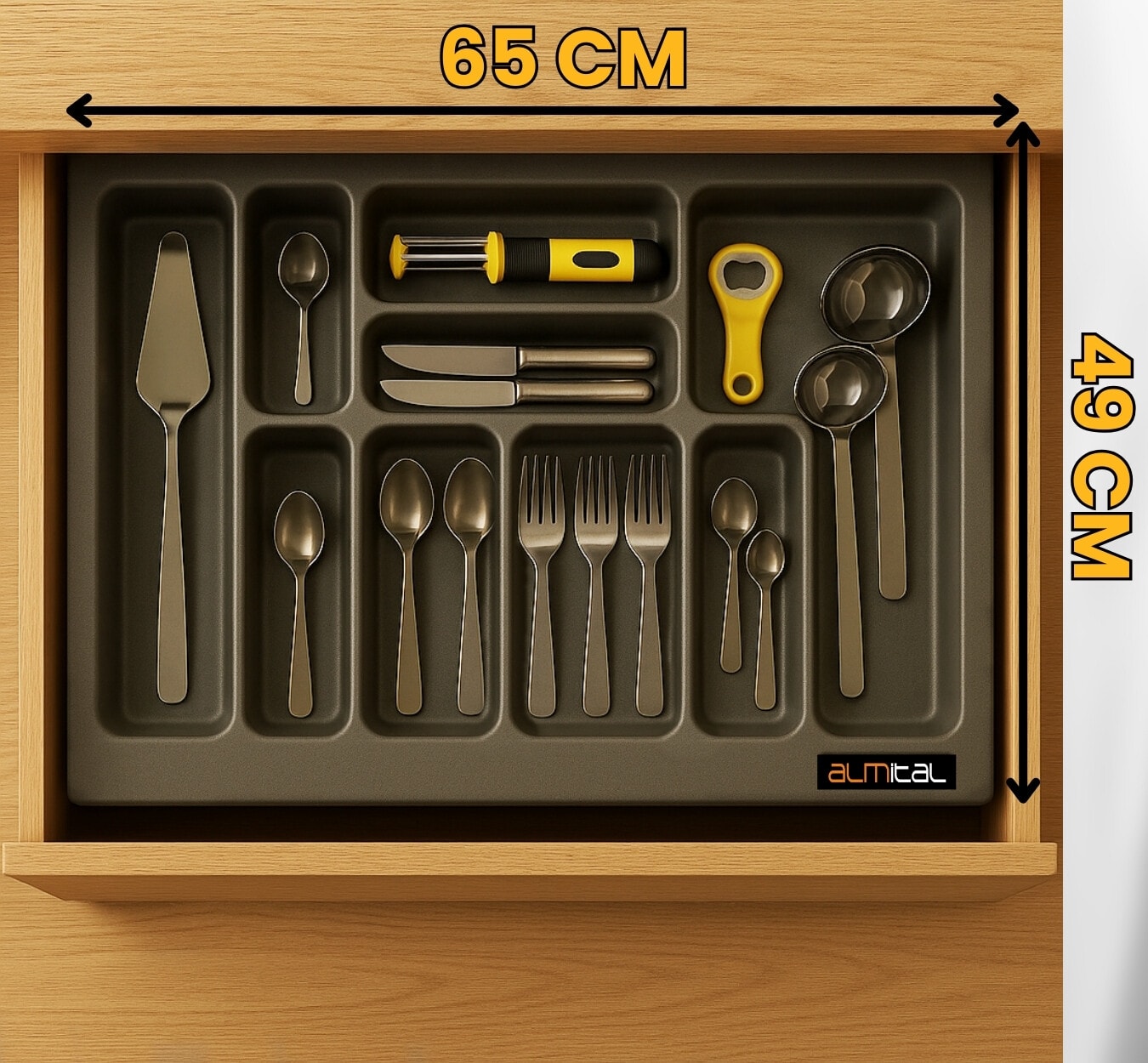 66x49 cm antrasit antibakteriyel kaşıklık, istediğiniz ölçüde ücretsiz kesim, çekmece içi kaşıklık