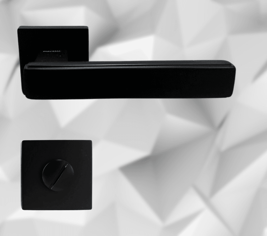 Lusso Siyah Kare Rozetli WC Kapı Kolu ve 40X23mm Siyah WC Gömme Kilit Set