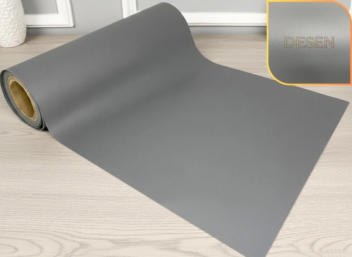 48 cm x 5 metre - AÇIK GRİ KUMAŞ DESENLİ - SUNİ DERİ Çekmece İçi Kaydırmaz Halı , raf örtüsü