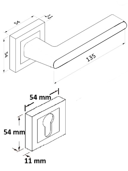 Stilo Antrasit Kare Rozetli Oda Kapı Kolu ve 45X18mm Antrasit Oda Gömme Kilit Set