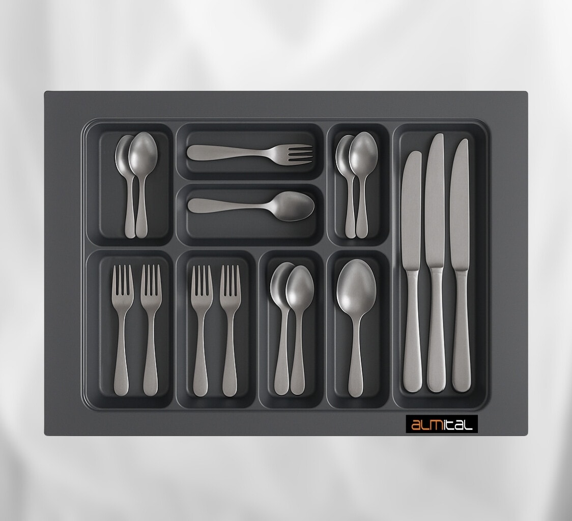  65x49 cm. 9 Gözlü Antrasit Çekmece Içi Kaşıklık 54*41 Cm'e Kadar Kesebilirsiniz