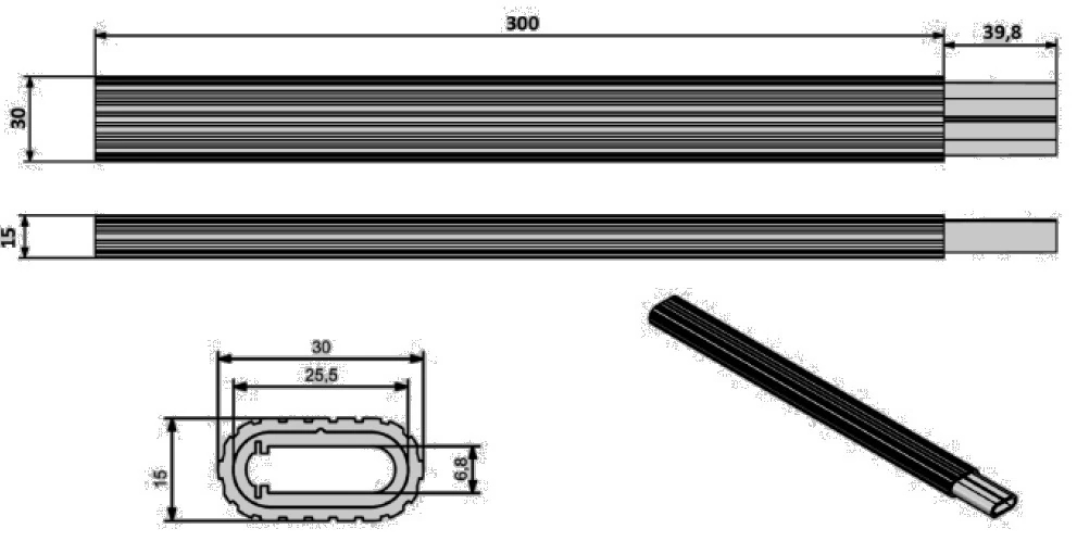 120 CM ŞEFFAF DOLAP İÇİ ASKI BORUSU OVAL - 4x30 cm - FLANŞLAR DAHİL