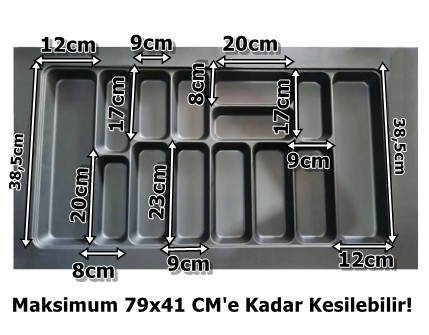 85x49 cm. 14 Gözlü Antrasit Çekmece Içi Kaşıklık 79*41 Cm'e Kadar Kesilebilir