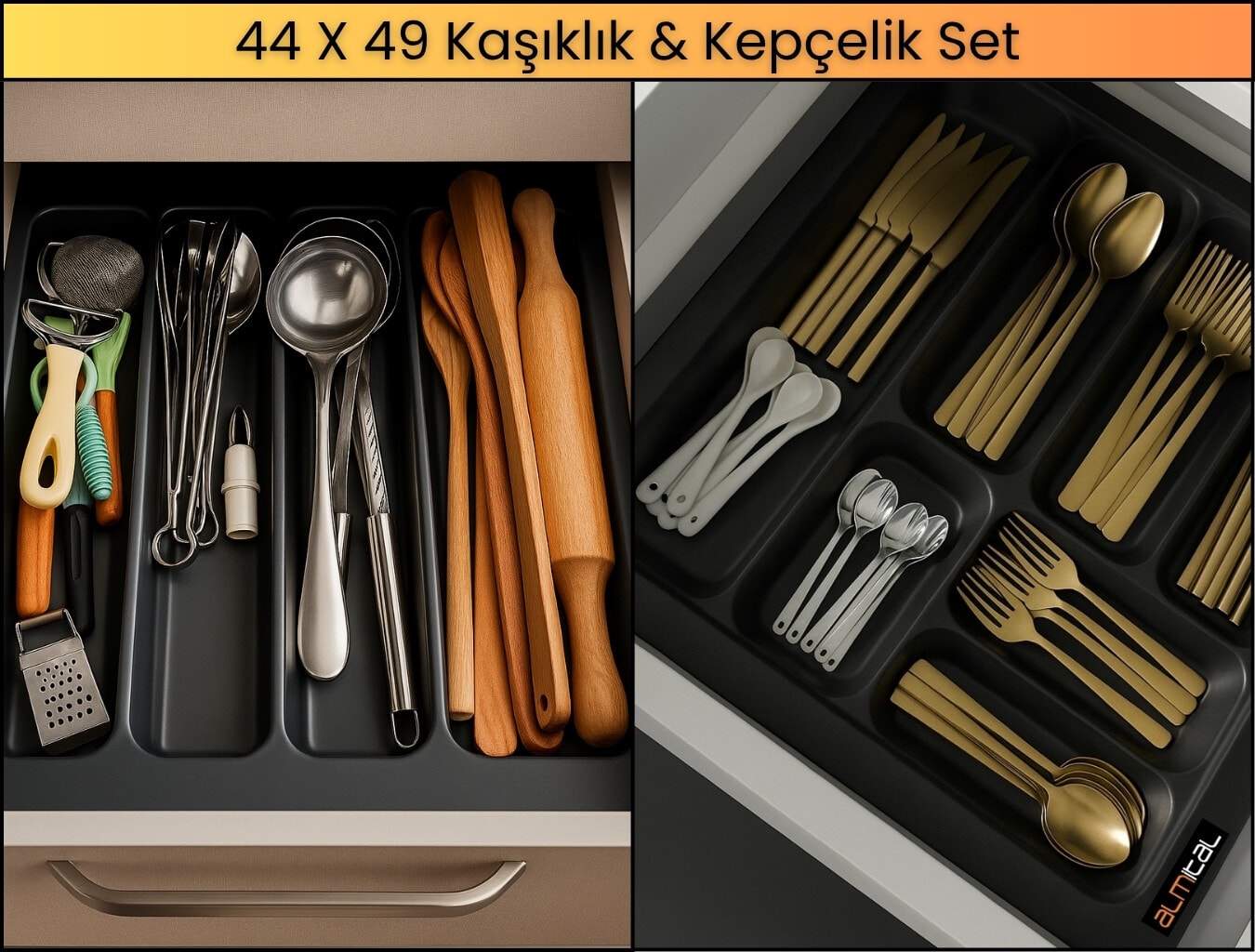 44x49 cm Antrasit Kaşıklık ve Kepçelik 2'li Set (Ücretsiz Kesim) 40x40CM ‘E KADAR KESİLEBİLİR