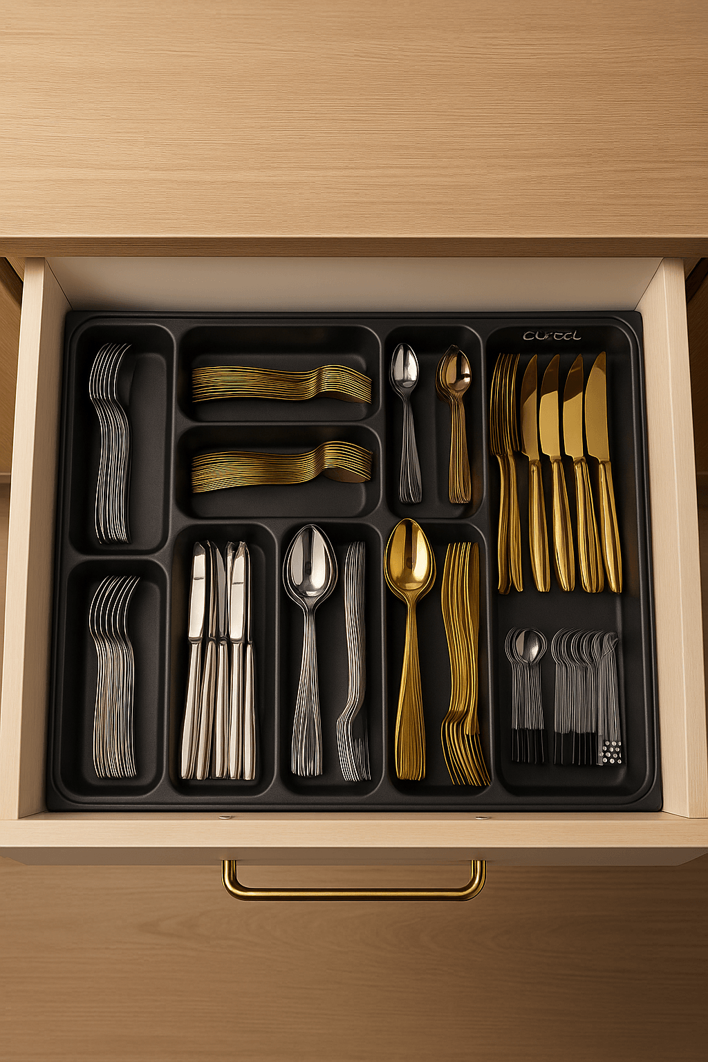 55x49 cm. 9 Gözlü Antrasit Çekmece Içi Kaşıklık  51*41 Cm'e Kadar Kesebilirsiniz