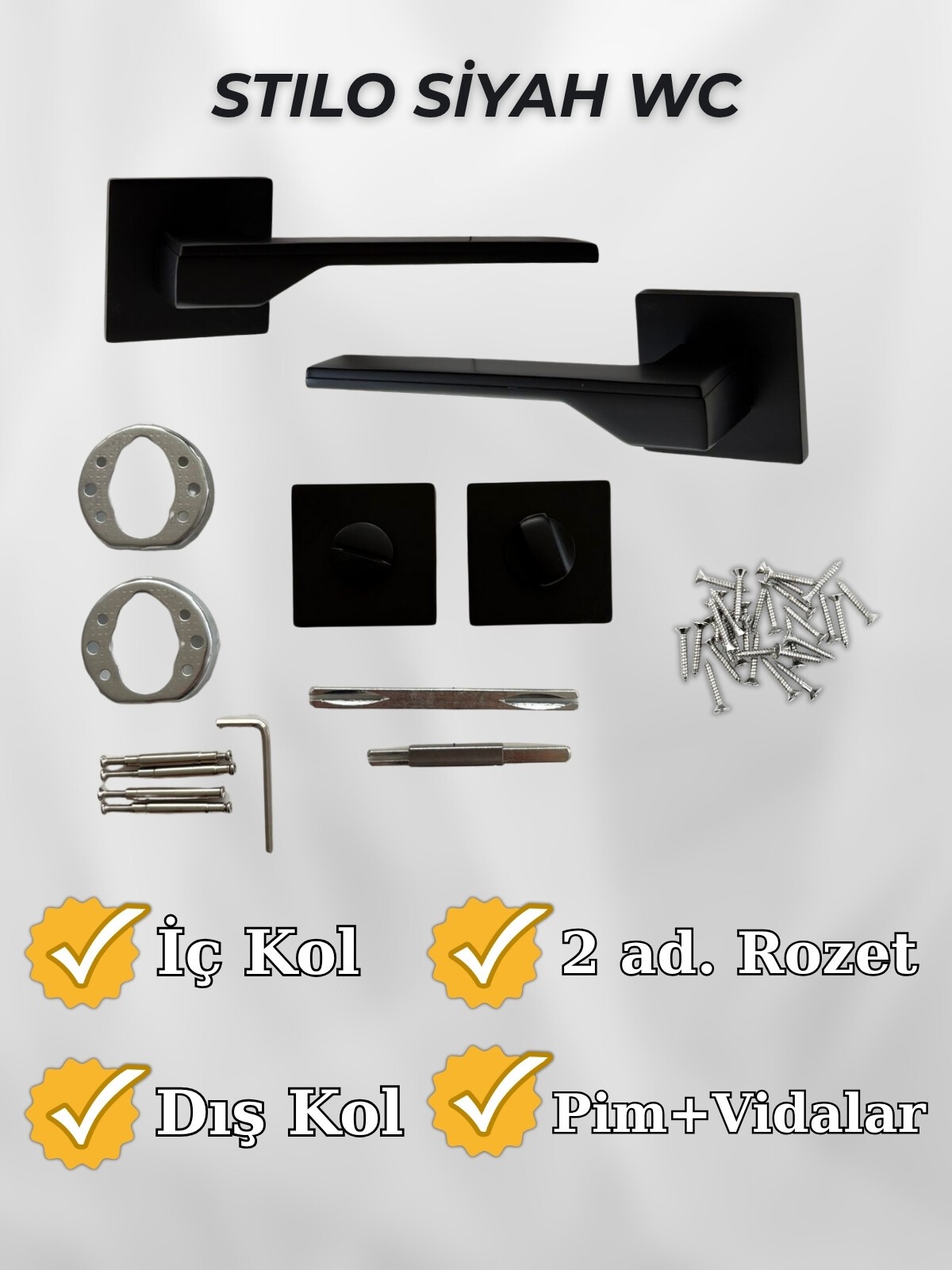 Stilo SİYAH Kare Rozetli Kapı Kolu Lüks WC Kapı Kolu