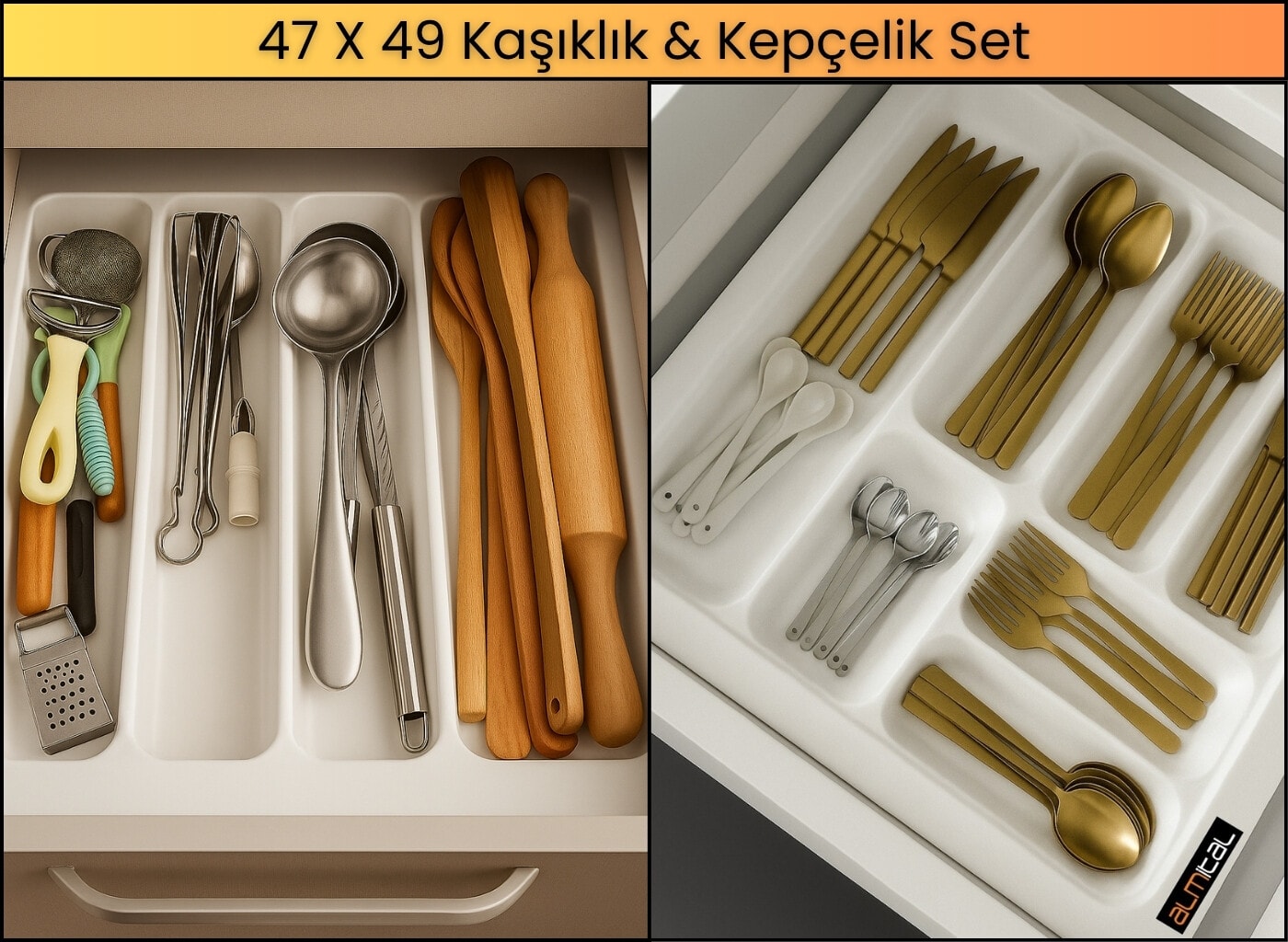 47x49 Beyaz Kaşıklık ve Kepçelik 2'li Set (Ücretsiz Kesim) 40x41CM ‘E KADAR KESİLEBİLİR