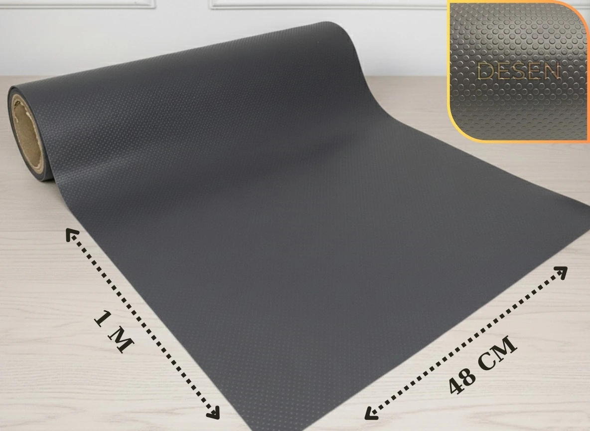 48 cm x 1 Metre Antrasit Kabartma Nokta Desenli Çekmece İçi Kaydırmaz Halı , çekmece halısı