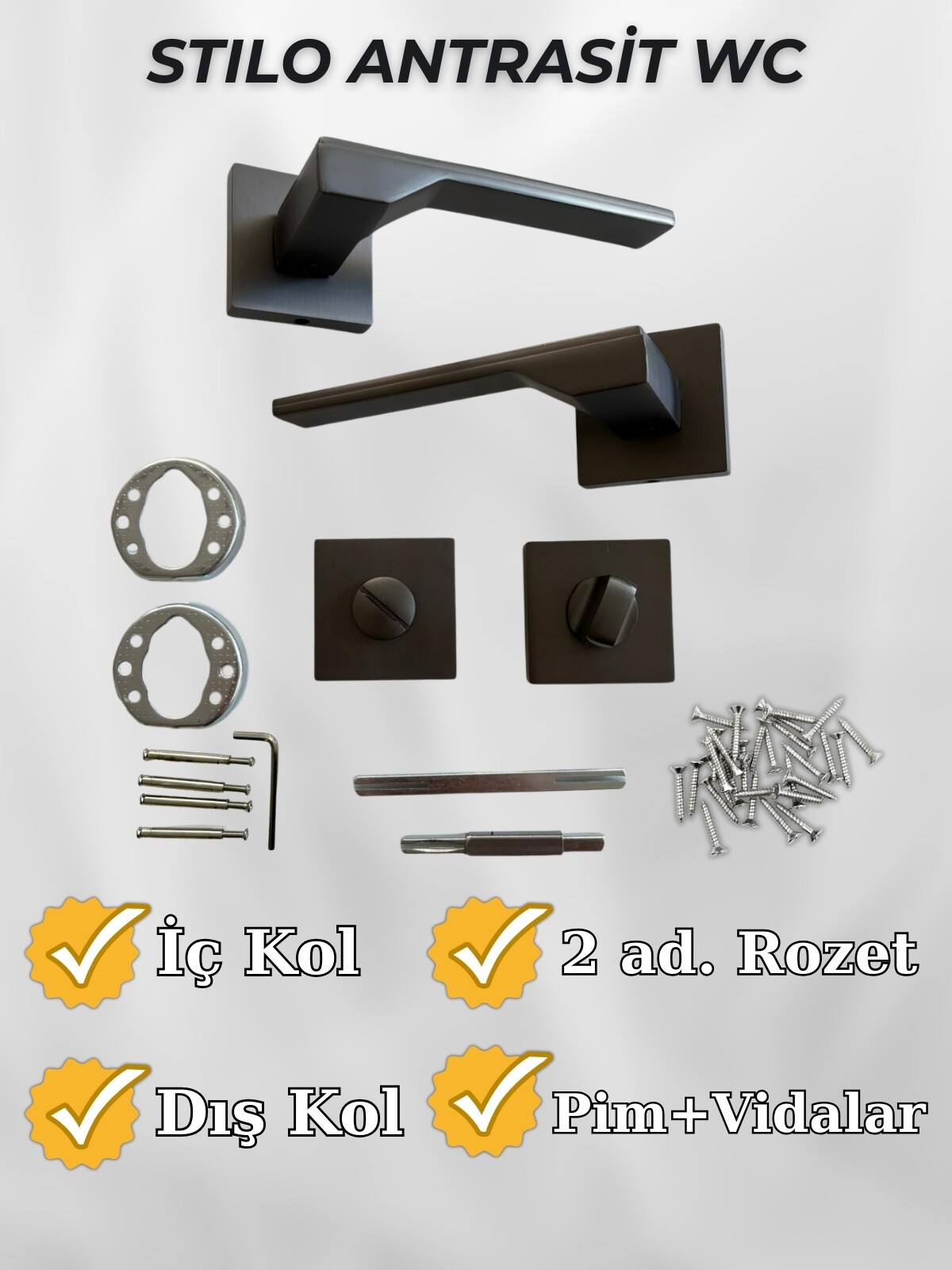 Stilo ANTRASİT Kare Rozetli Kapı Kolu Lüks WC Kapı Kolu