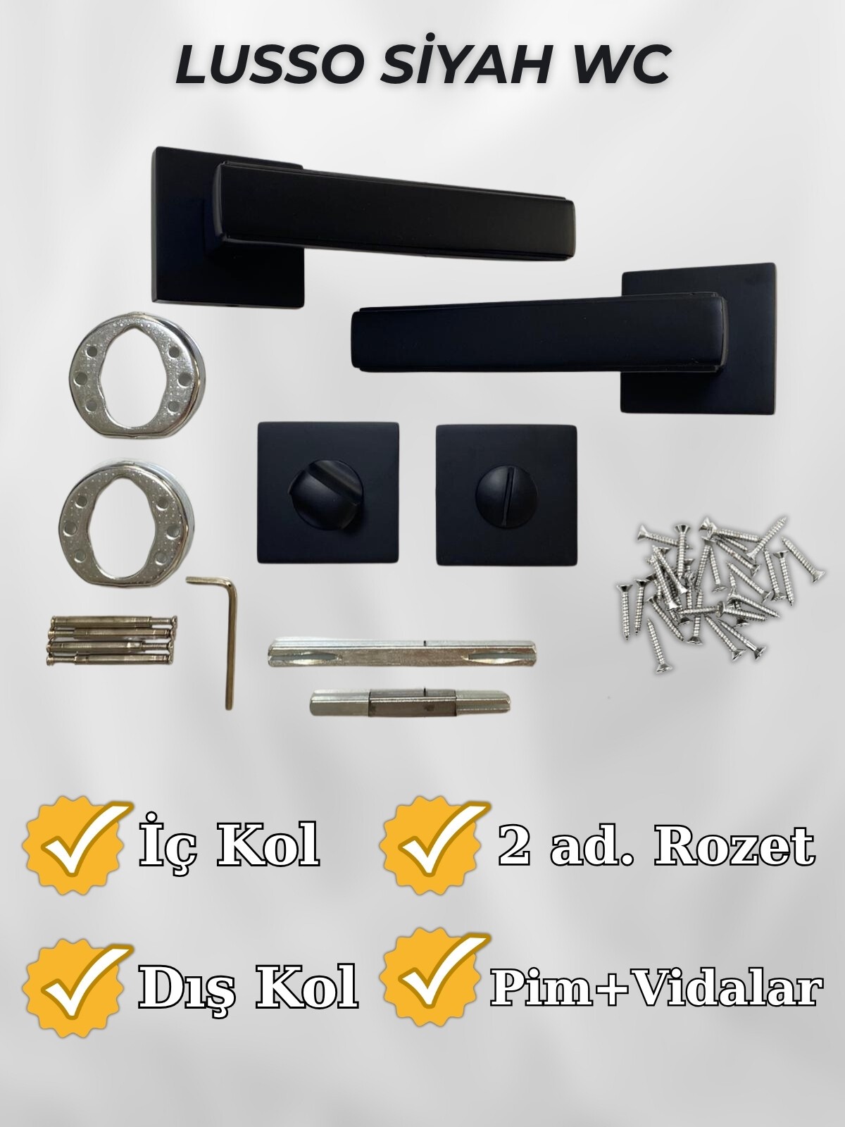Lusso SİYAH Kare Rozetli Kapı Kolu Lüks WC Kapı Kolu