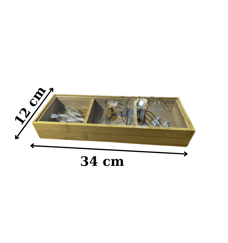 3 Bölmeli Düzenleyici Organizer Bambu Saklama Kutusu, Takı Kutusu, Aksesuar Kutusu 