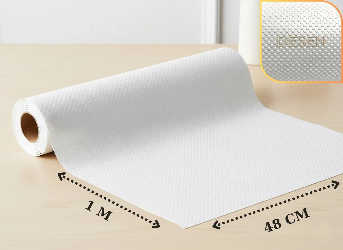 48 cm x 1 Metre Beyaz Kabartma Nokta Desenli Çekmece İçi Kaydırmaz Halı , çekmece halısı