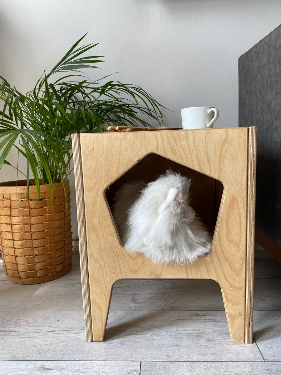 VETLE - Plywood Modern ve Fonksiyonel Pet Evi - Yan Sehpa