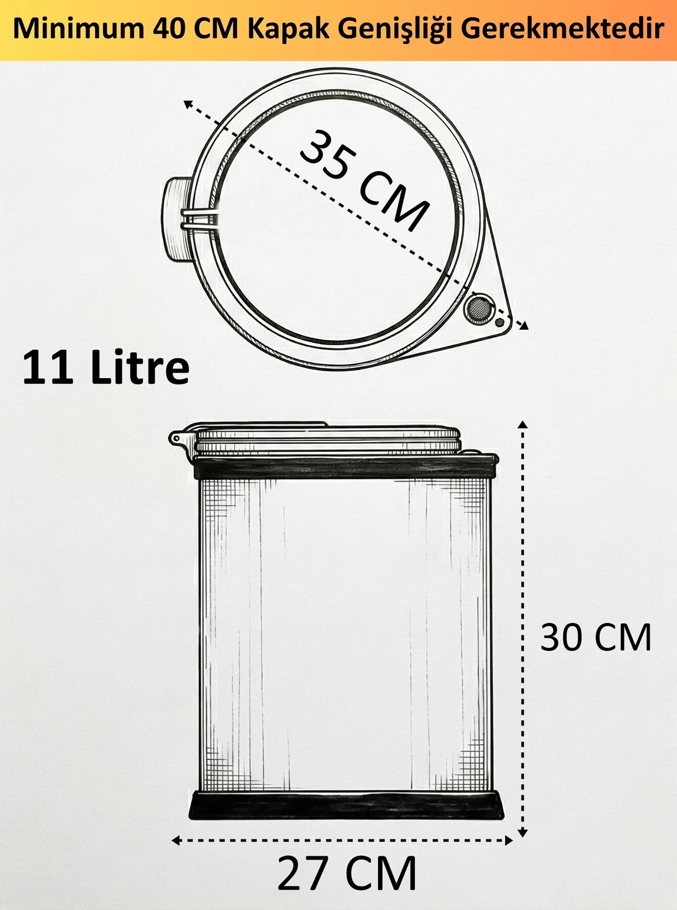Cassone DOLAP İÇİ MAT SİYAH METAL LUKS ÇÖP KOVASI 11 LT , OTOMATİK AÇILIR KAPAKLI