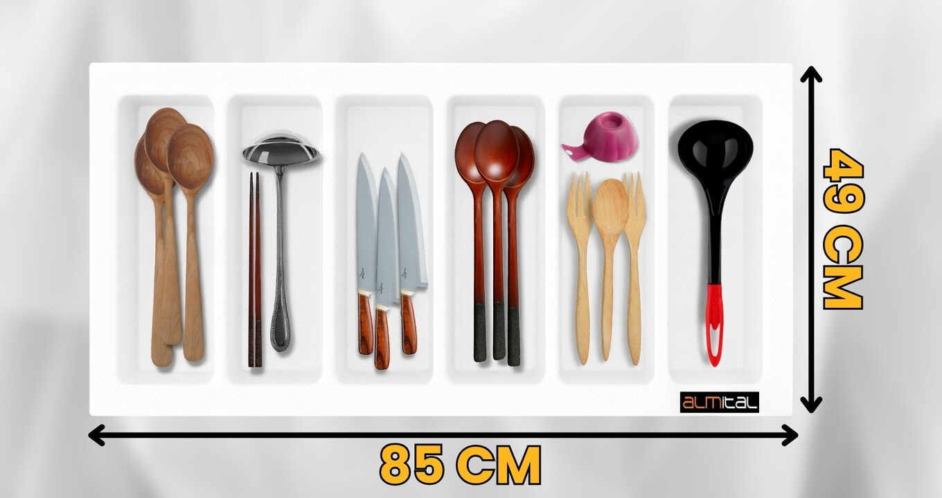  85x49 Cm. 6 Bölmeli Beyaz Çekmece Içi Düzenleyici Kepçelik (80*40 CM'E KADAR Ücretsiz Kesilir )