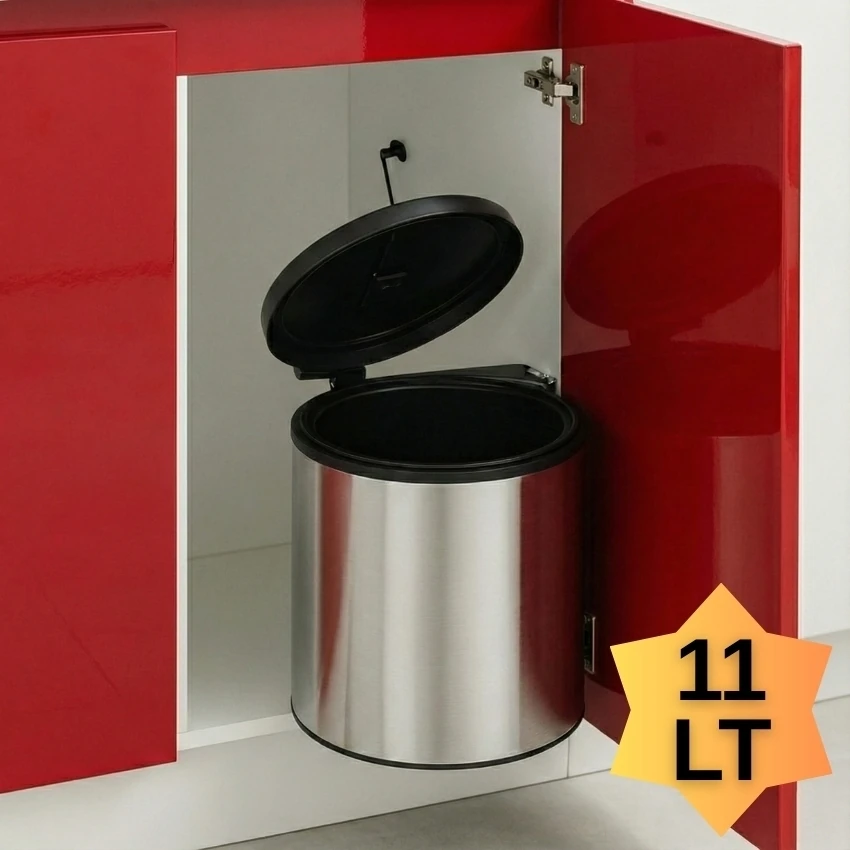 Cassone DOLAP İÇİ KROM METAL LUKS ÇÖP KOVASI 11 LT , OTOMATİK AÇILIR KAPAKLI