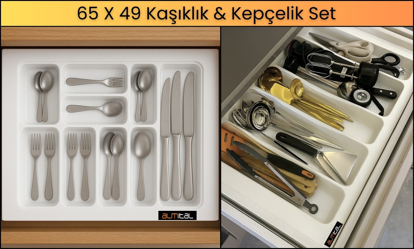 65x49 Cm. Beyaz Kaşıklık Ve Kepçelik 2'li Set (59X41 CM'E KADAR KESİLEBİLİR)