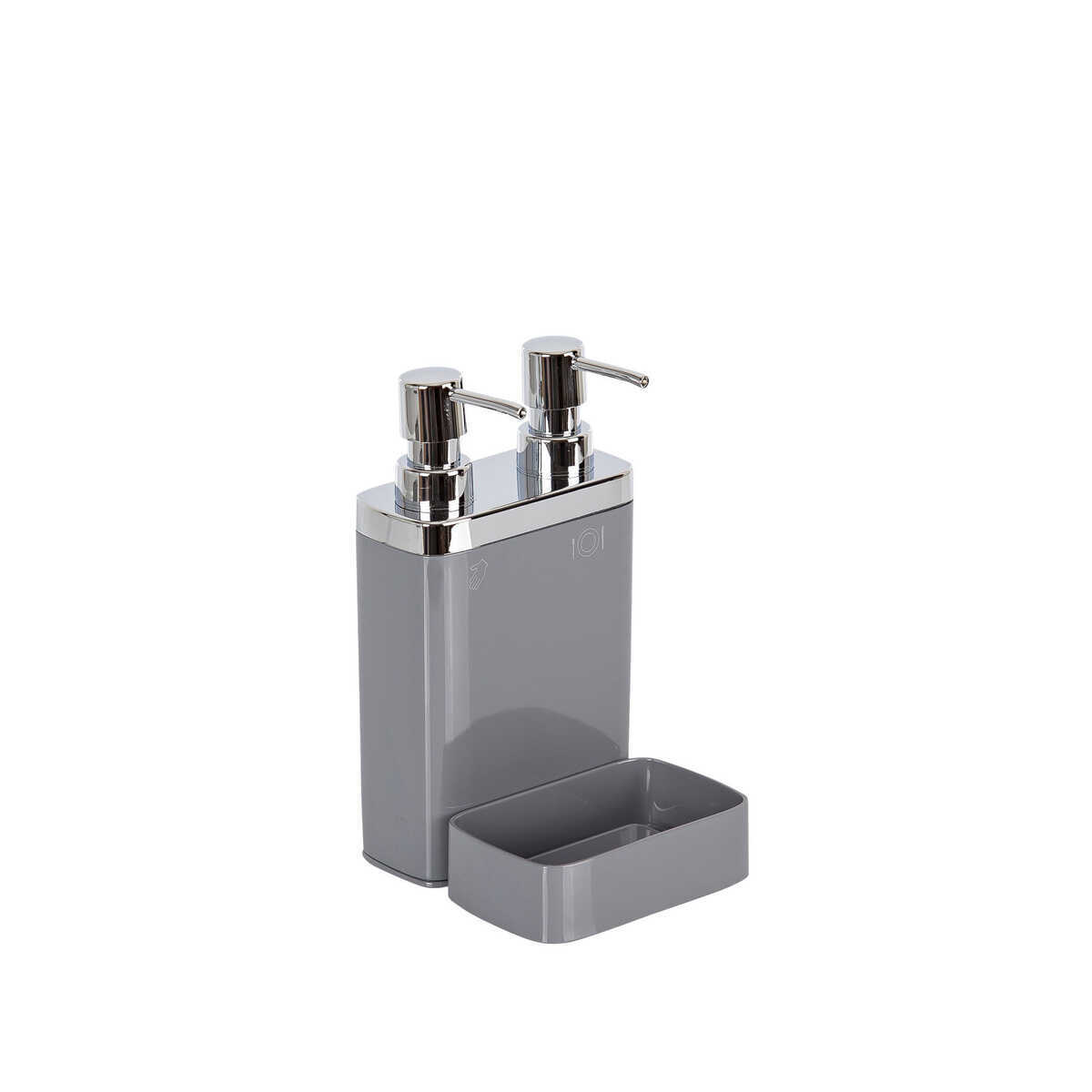 Gri, Sünger Hazneli Mutfak Sıvı Sabunluk (300 ml) ve Bulaşık Deterjanlık, Pompalı (500 ml)