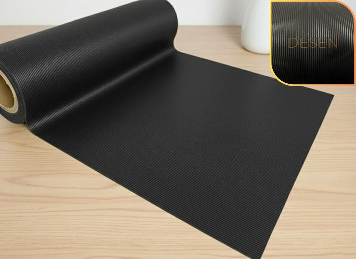 ALMITAL 48 Cm X 5 M Siyah Çizgi Desenli Suni Deri, Çekmece içi Kaydırmaz Çekmece Halısı, , raf örtüsü