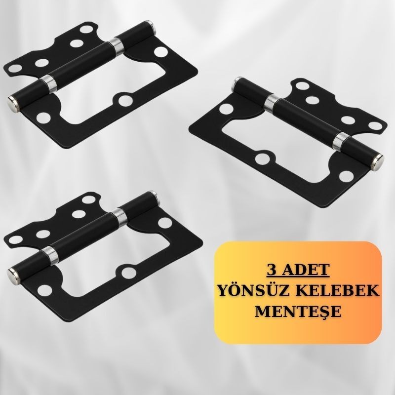 Cerniera Siyah 3 ADET İç-Dış Mekan Uyumlu Paslanmaz Kapı Menteşesi, Yönsüz, Kelebek 100x71x38 mm