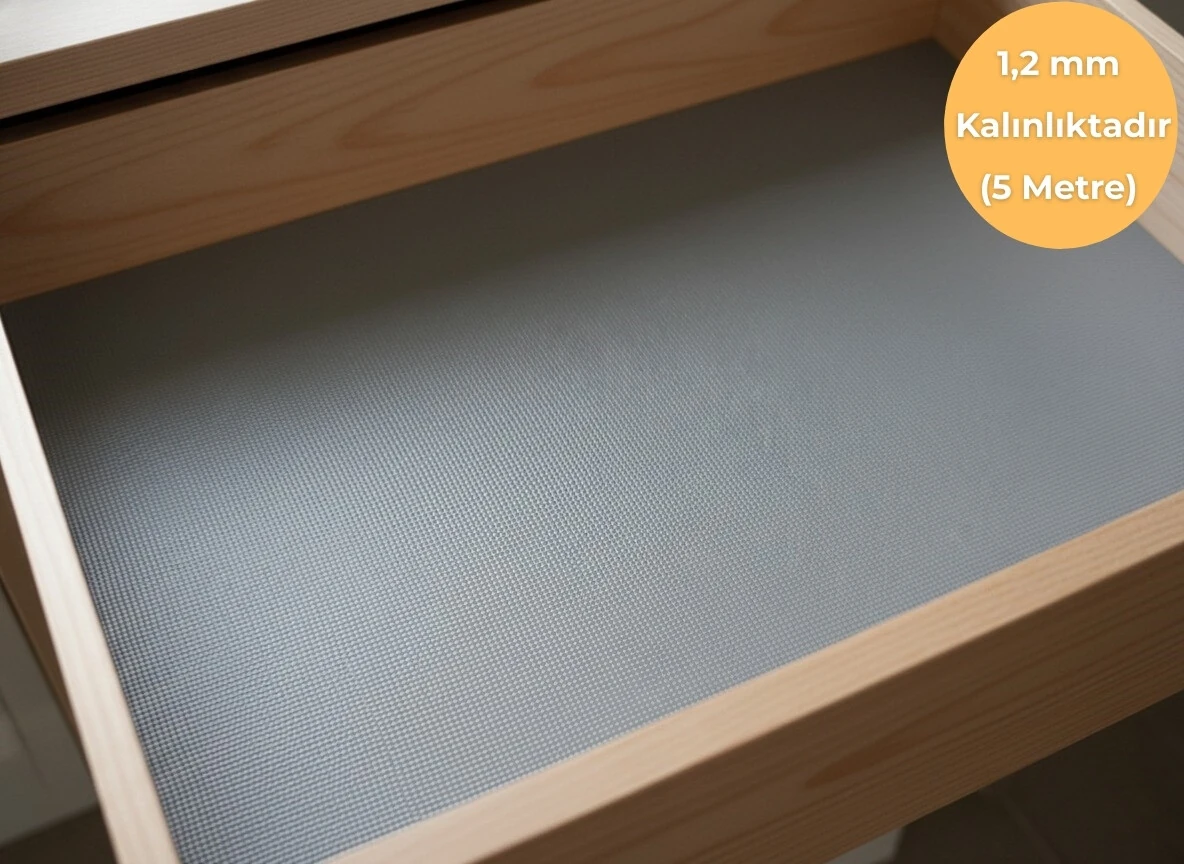 48 cm x 5 metre - AÇIK GRİ KUMAŞ DESENLİ - SUNİ DERİ Çekmece İçi Kaydırmaz Halı , raf örtüsü