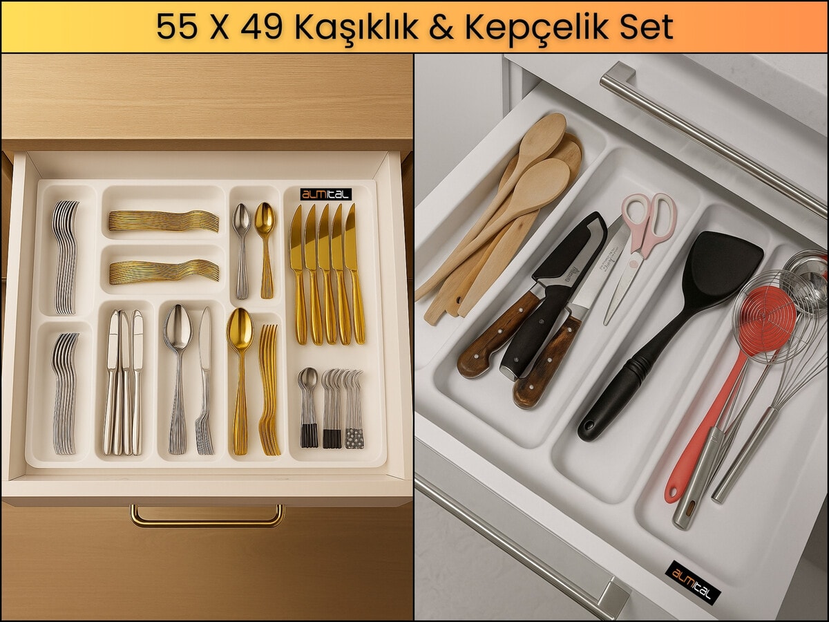55x49 Cm. Beyaz Kaşıklık Ve Kepçelik 2'li Set (51X41 CM'E KADAR KESİLEBİLİR)