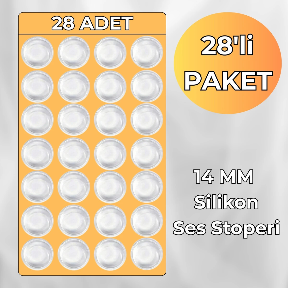 Yapışkanlı Silikon Ses Stoperi, 14 MM 28'li Paket