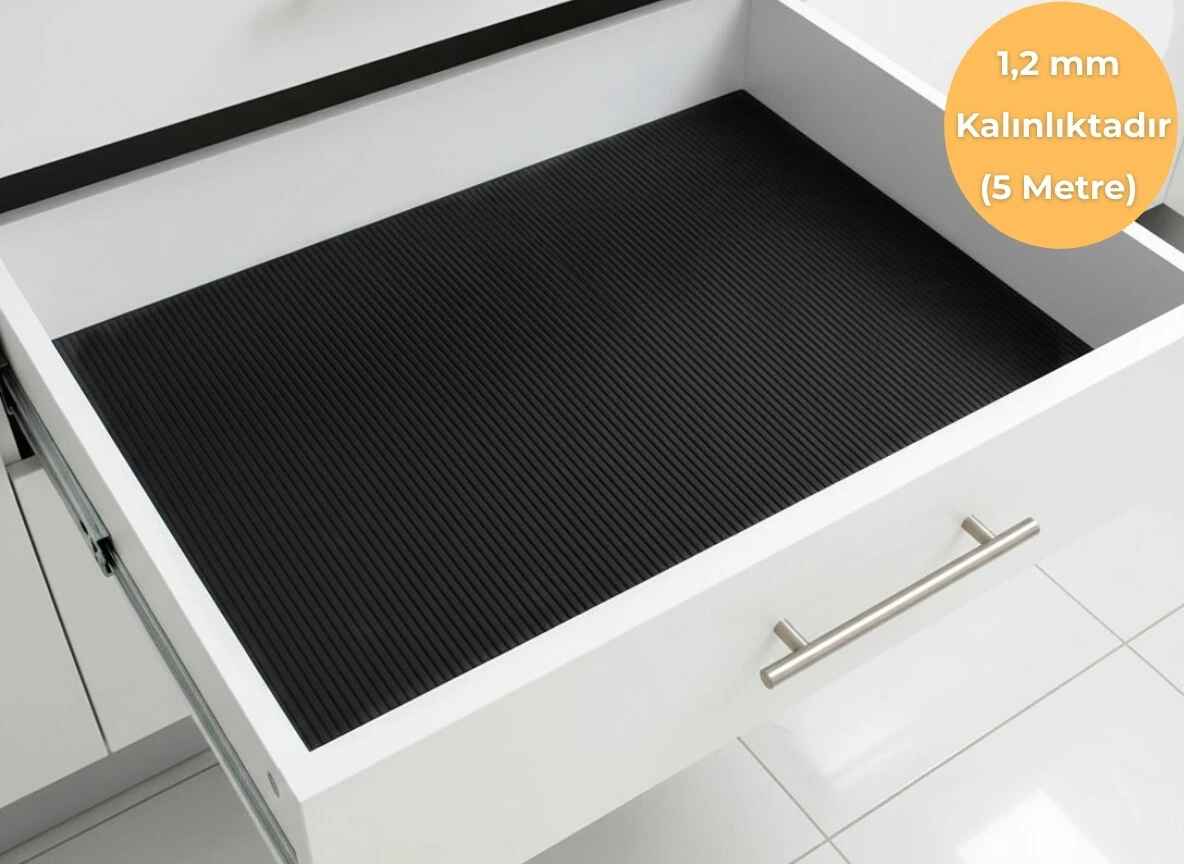 ALMITAL 48 Cm X 5 M Siyah Çizgi Desenli Suni Deri, Çekmece içi Kaydırmaz Çekmece Halısı, , raf örtüsü