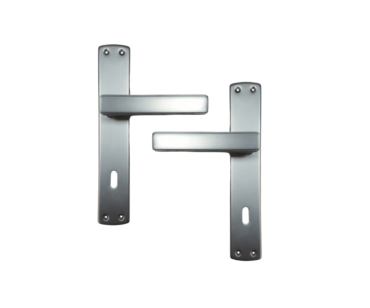 Lusso İnox Aynalı Oda Kapı Kolu ve 40X23mm Saten Oda Gömme Kilit Set