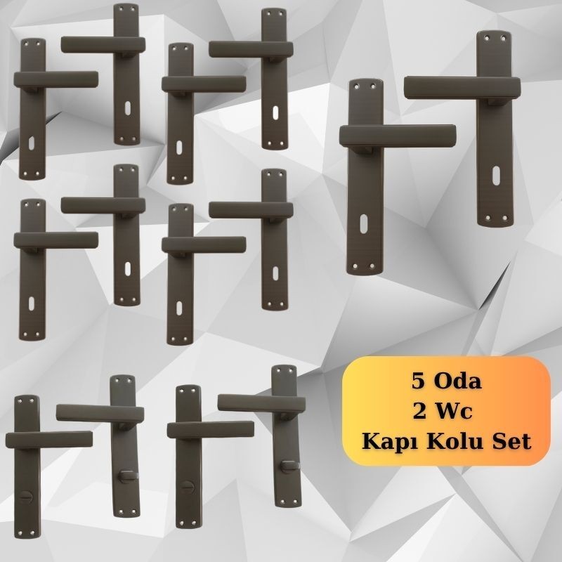 Lusso Antrasit 5 Adet Oda 2 Adet Wc Aynalı Kapı Kolu Set
