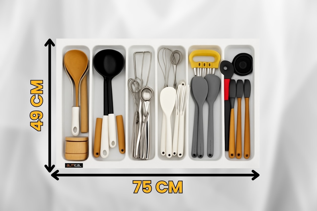 75x49 Cm. 6 Bölmeli Beyaz Çekmece içi Düzenleyici Kepçelik (69*40 CM'E KADAR KESİLR) Ücretsiz Kesim