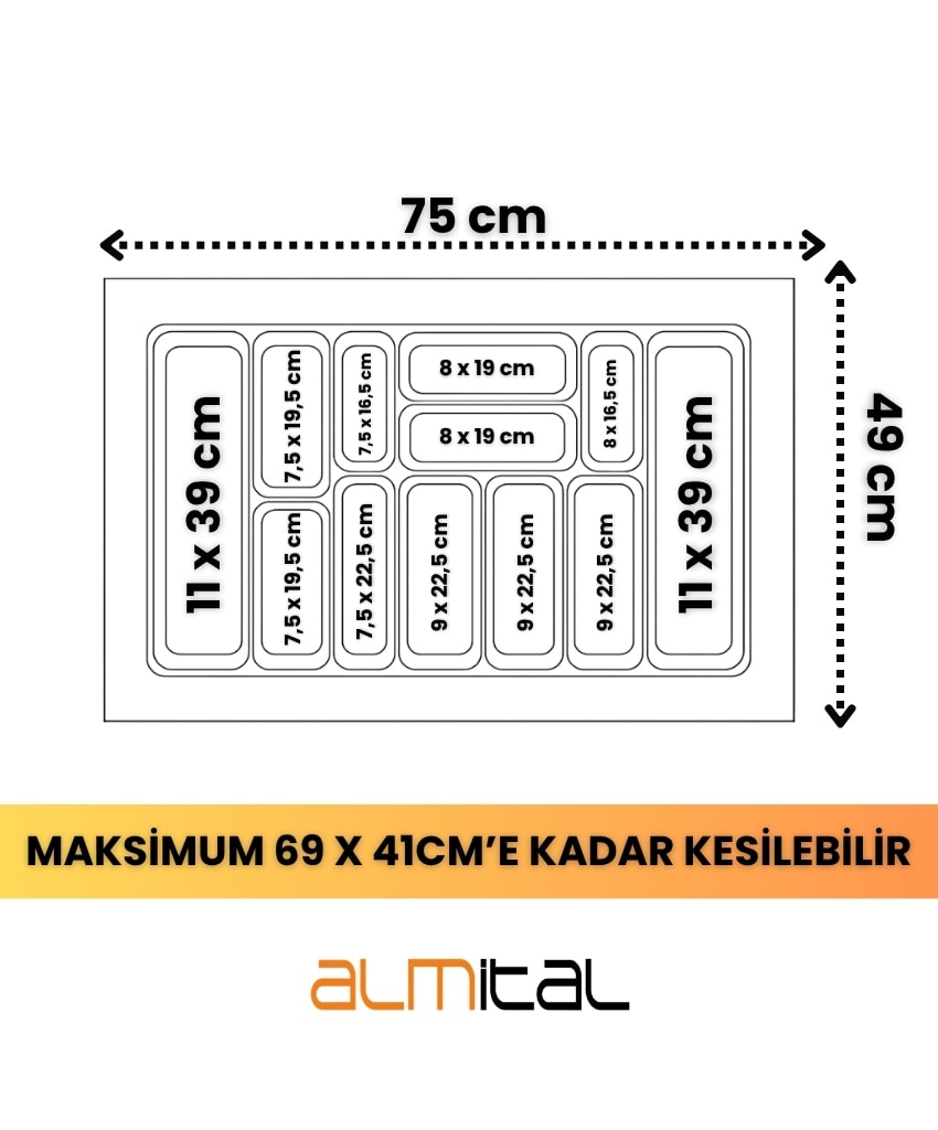 75x49 cm. Kaşıklık Ve Kepçelik 2'li Set (ÜCRETSİZ KESİM) 70x40 cm'e kadar kesilebilir. 