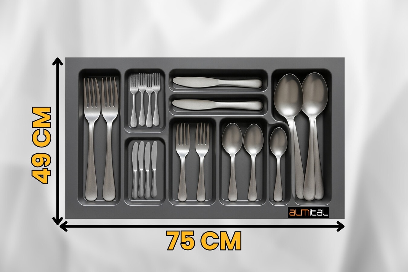 75x49 cm. 9 Bölmeli Mikro Kabartma Desenli Kaşıklık, 69x40 cm'e kadar kesilebilir. 