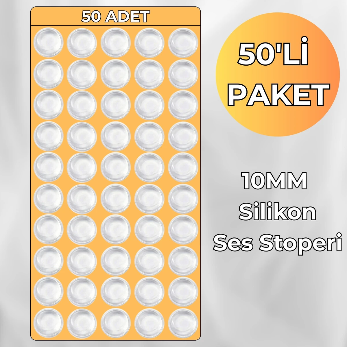 Yapışkanlı Silikon Ses Stoperi, 10 MM 50'li Paket
