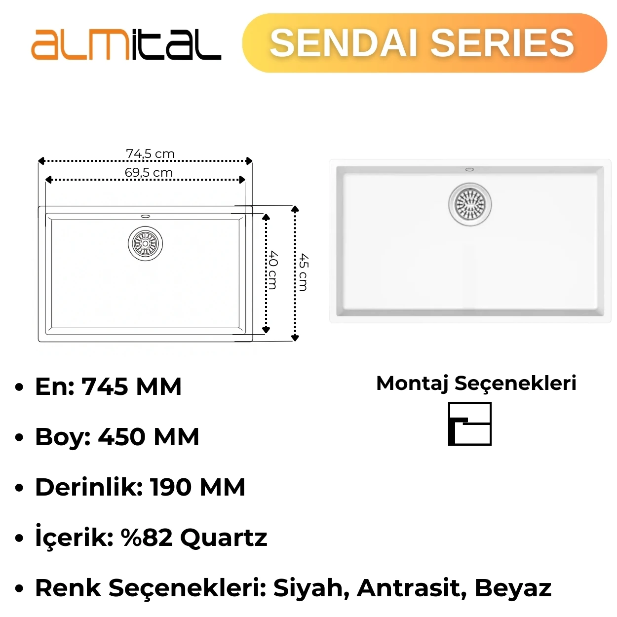 Granit Evye SENDAI Series WHITE 74,5x45 (BEYAZ) 