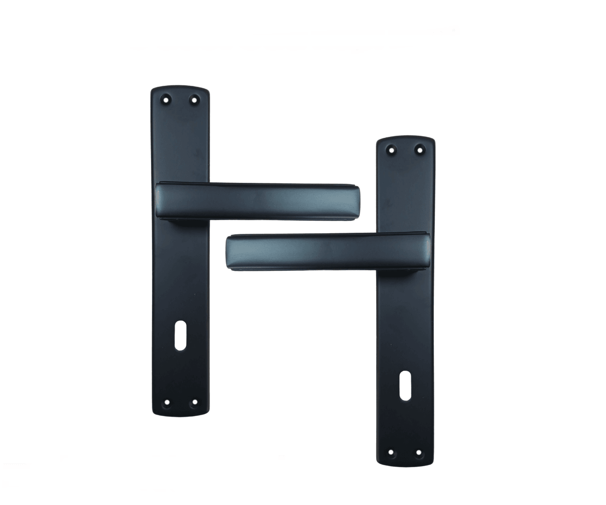 Lusso Siyah Aynalı Oda Kapı Kolu ve 40X23mm Siyah Oda Gömme Kilit Set