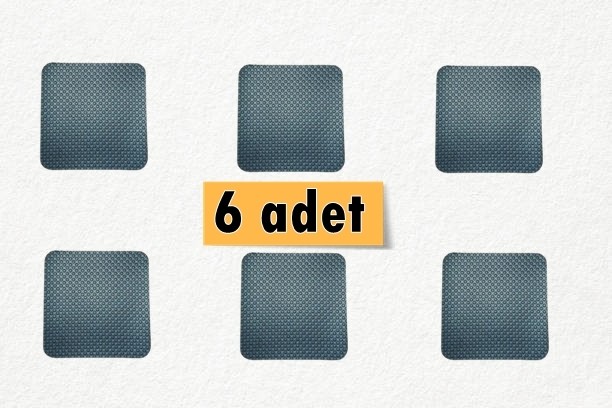6 Adet Antrasit Kare Nokta Desenli Suni Deri Bardak Altlığı Kaydırmaz, Su Emmez 1.2 Mm Kalınlık