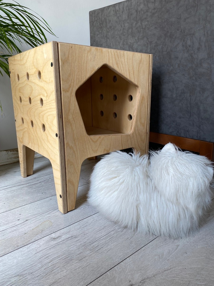 VETLE - Plywood Modern ve Fonksiyonel Pet Evi - Yan Sehpa