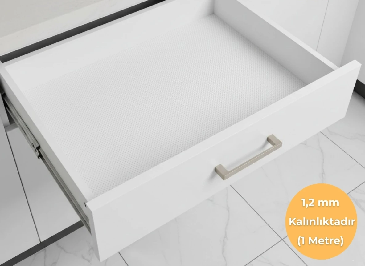 48 cm x 5 metre - BEYAZ - KUMAŞ DESENLİ SUNİ DERİ Çekmece İçi Kaydırmaz Halı , çekmece halısı