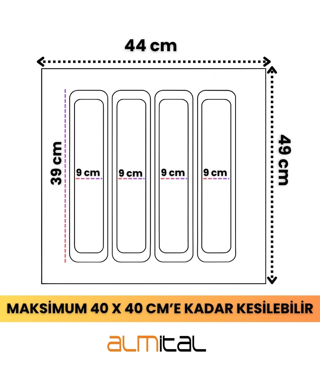 ALMİTAL 44x49 Mikro Kabartma Desenli Antrasit Kepçelik En 40 Boy 40 Cm'e kadar kesilebilir