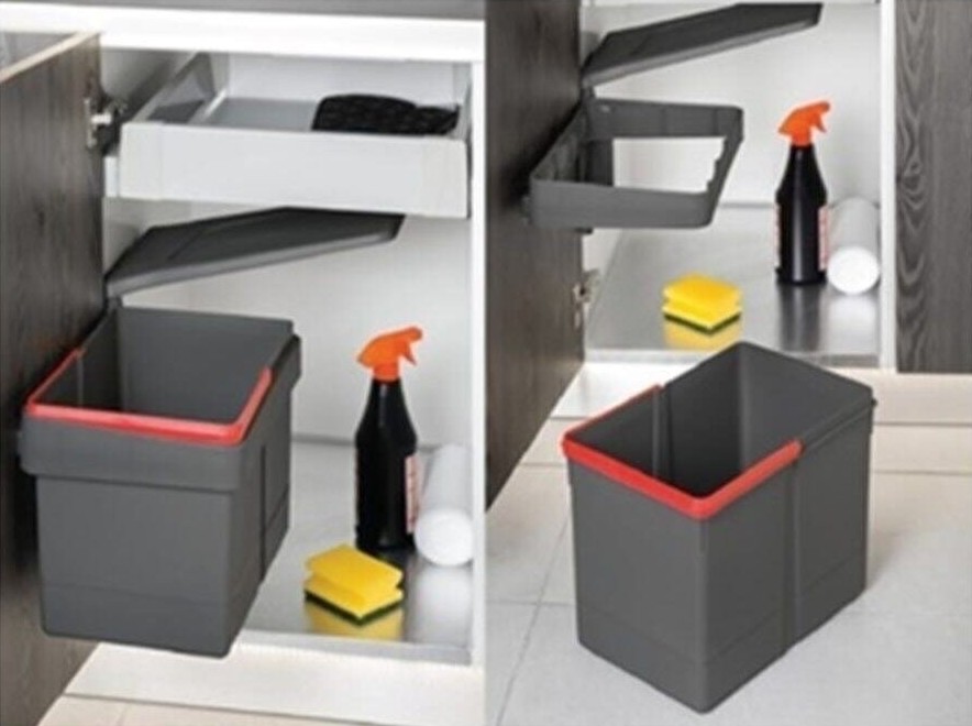Almital METALİ Kapağa Monte Çöp Kutusu Antrasit 20 Litre (Dolap Kapak Min. 45 cm))