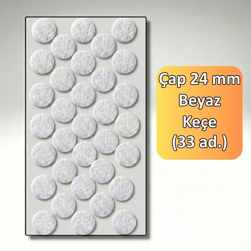24 MM Çap 33'lü Paket Beyaz Mobilya Keçesi Zemin ve Parke Koruyucusu