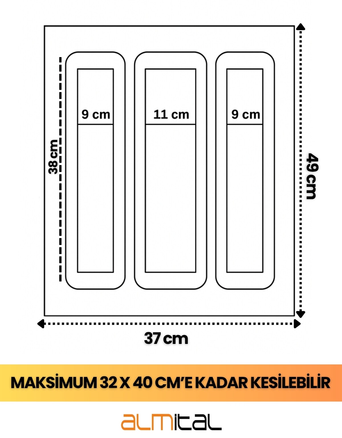 37x49 Cm. Antrasit Kaşıklık Ve Kepçelik 2'li Set (32x41 cm'e kadar kesilebilir)