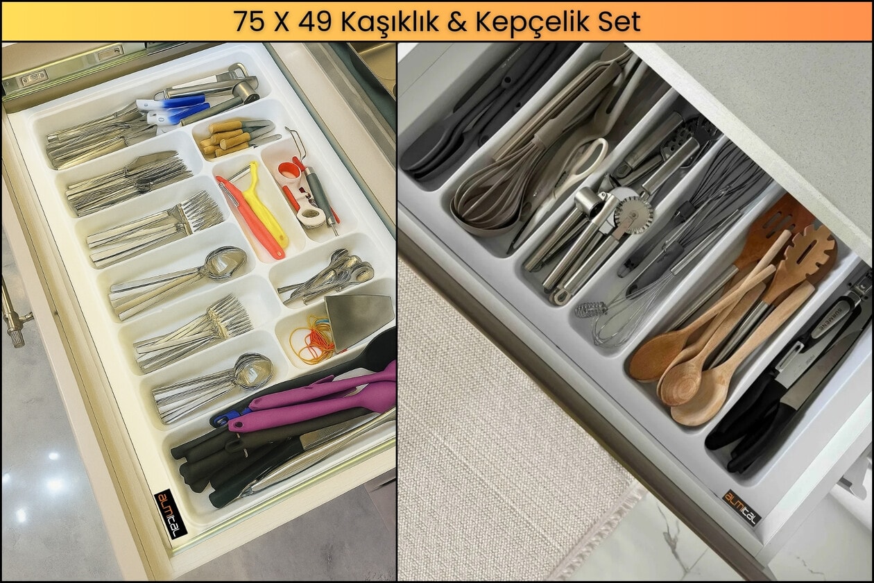 75x49 Cm. Beyaz Kaşıklık Ve Kepçelik 2'li Set (69X41 CM'E KADAR KESİLEBİLİR)