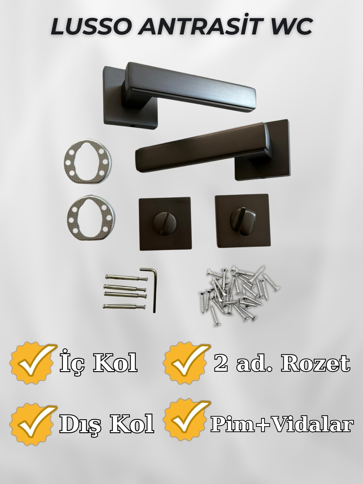 Lusso ANTRASİT Kare Rozetli Kapı Kolu Lüks WC Kapı Kolu